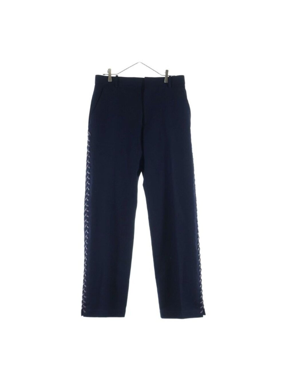 Bottega Veneta Cotton Canvas Lace Up Pants High Waist Side Trousers Navy